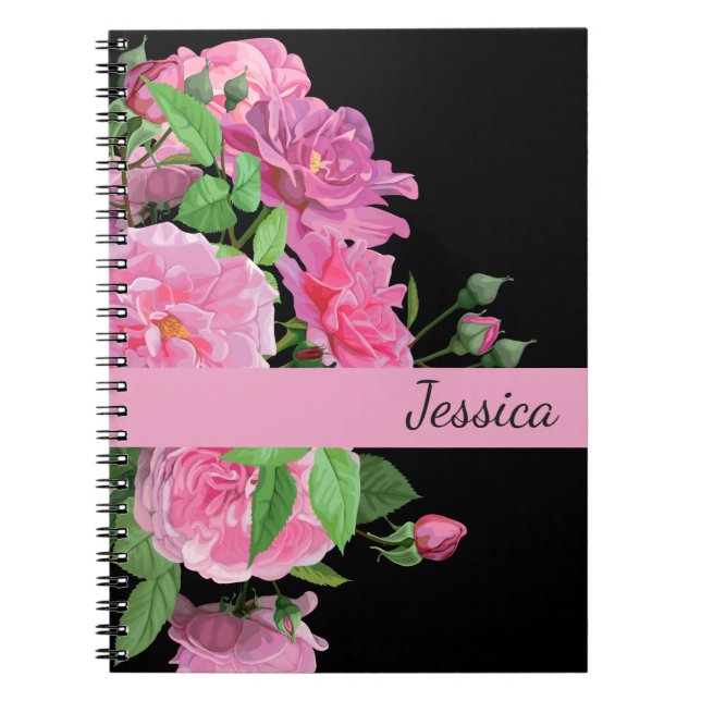 Nom personnalisé Roses rose Carnet (Devant)