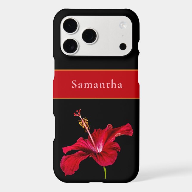 Nom personnalisé Rouge Hibiscus Fleur Côté Tropica (Verso)