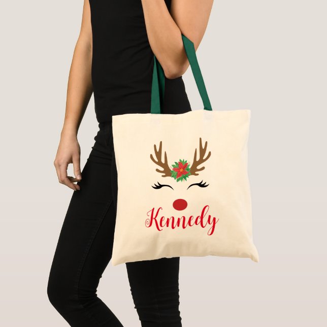 Nom personnalisé Sac fourre-tout de rennes de Noël (Devant (produit))