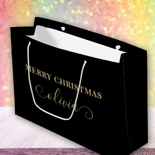 Nom personnalisé Script Gold Black Grand sac cadea
