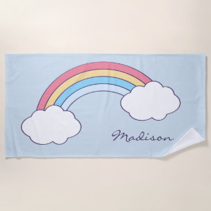 Nom personnalisé Serviette de plage Rainbow Sky