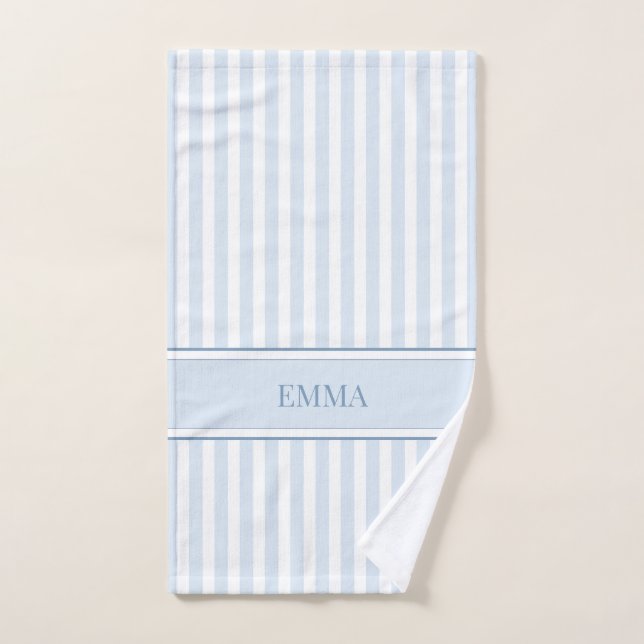 Nom personnalisé simple moderne bleu rayé (Serviette à main)