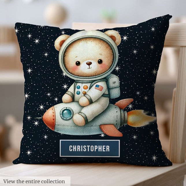 Nom personnalisé Space Teddy Bear Coussin pour béb (Custom Name Space Teddy Bear Pillow for Baby Boy)