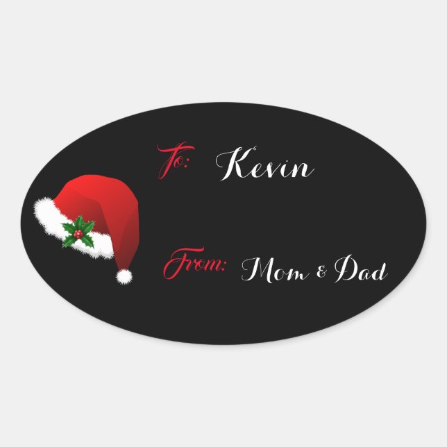 Nom personnalisé Sticker cadeau de Santa Hat étiqu (Devant)