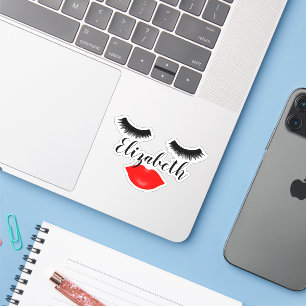 Nom personnalisé Sticker rouge lèvres et cils de f