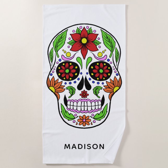 Nom personnalisé Sugar Skull serviette de plage (Devant)