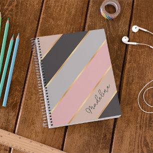 Nom personnalisé Taupe Grey Pastel Blush Pink Stri