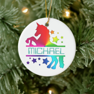 Nom personnalisé Unicorn Arbre de Noël Ornement