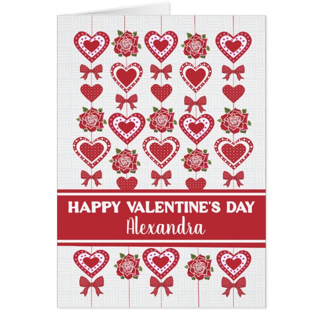 Nom personnalisé Valentine's Red Roses Coeurs Bows (Devant)