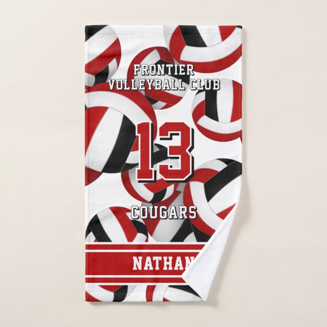Nom personnalisé volleyball rouge noir couleurs de (Serviette à main)