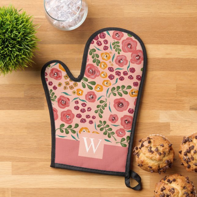 Nom rose floral à la main Monogramme (De haut en bas)