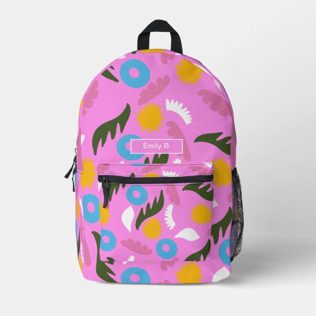 nom rose motif floral moderne école moderne sac (Recto)