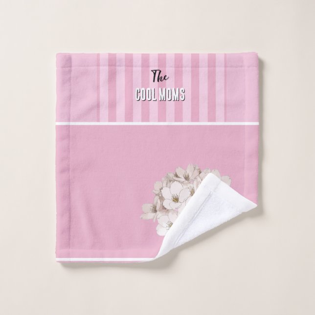 Nom Script Vintage Rayure Rose (Gant de toilette)