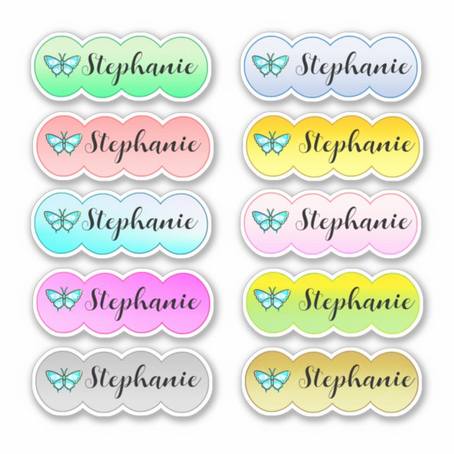 Nom Sticker Set Multi Couleur Avec Papillon (Devant)