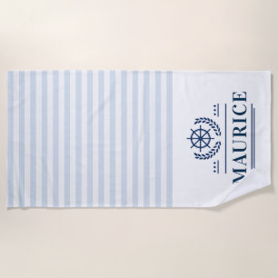 nom sur mesure serviette de plage bleu marine rayu