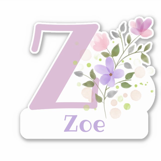 Nom Zoe avec la lettre Z Sticker coupé (Devant)