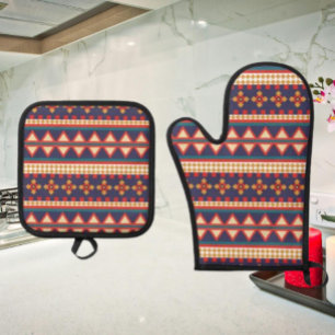 Nomadic Threads Aztec Pattern Oven Mitt & Pot Holder Set