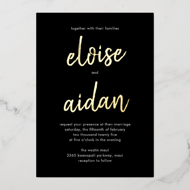 Noms Brossés Véritable Faire-part de mariage Foil  (Recto)