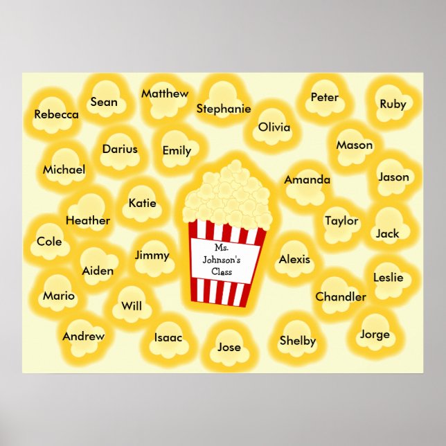 Noms de classe Poster de l'enseignant Popcorn - Ad (Devant)