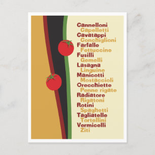 Noms de pâtes avec carte postale graphique