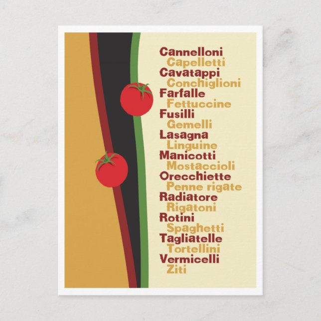 Noms de pâtes avec carte postale graphique (Devant)