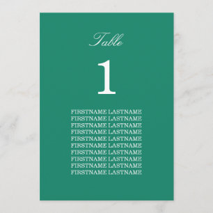 Noms des invités Carte Emerald Green Table