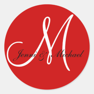 Noms des mariées mariages Monogramme Sticker Rouge