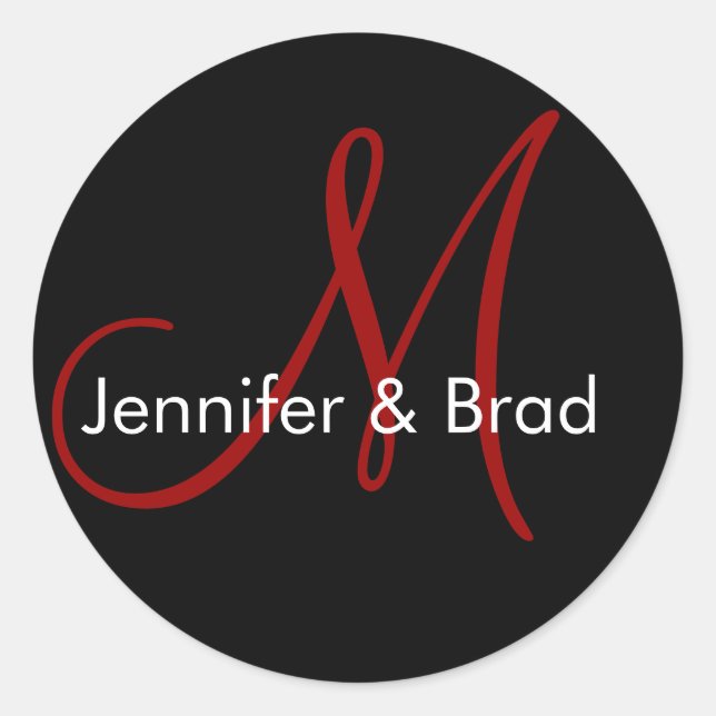 Noms des mariées mariages Monogramme Sticker Rouge (Devant)