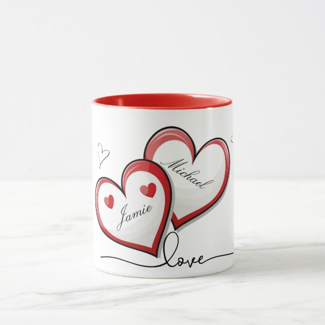 Noms du couple romantique Coeur Design Mug (Centre)