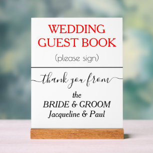 NOMS du livre d'hôtes mariage Blanc Rouge