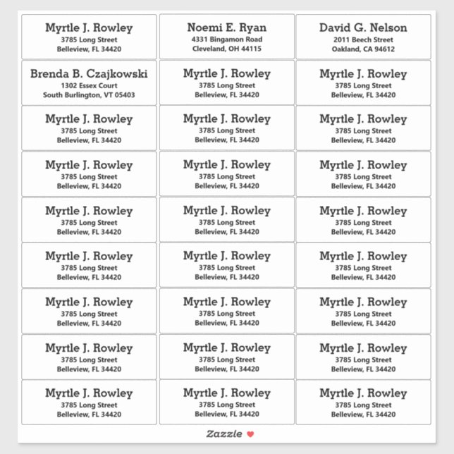 Noms et adresses des clients simples Étiquettes d' (Feuille)