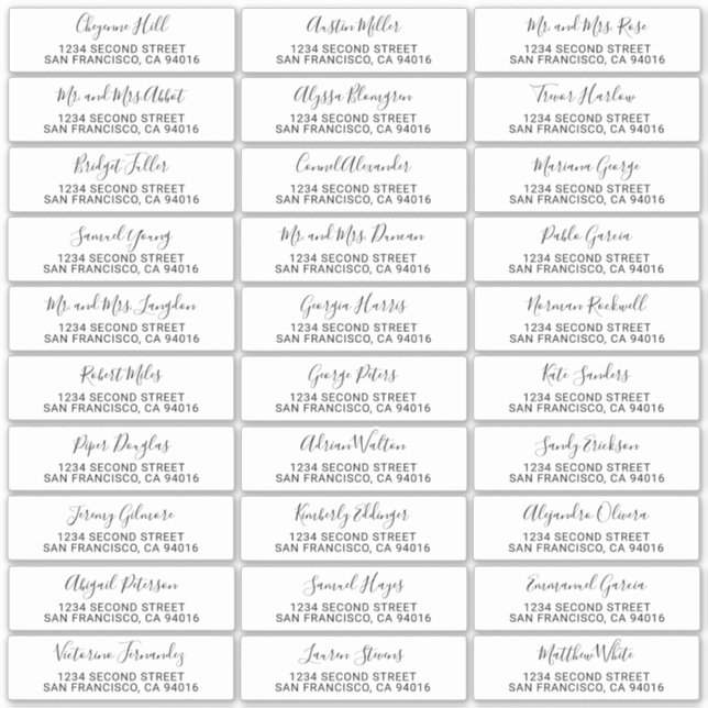 Noms manuscrits Mariage Étiquettes de adresse invi (Devant)