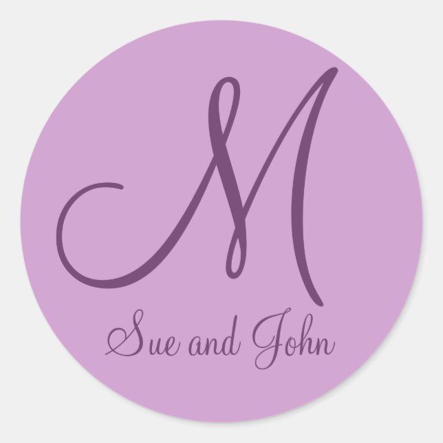 Noms Monogramme Mauve Mariage Faveur Stickers (Devant)
