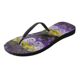Non-Binary Dragon Damask - NonBinary Pride Flag Flip Flops