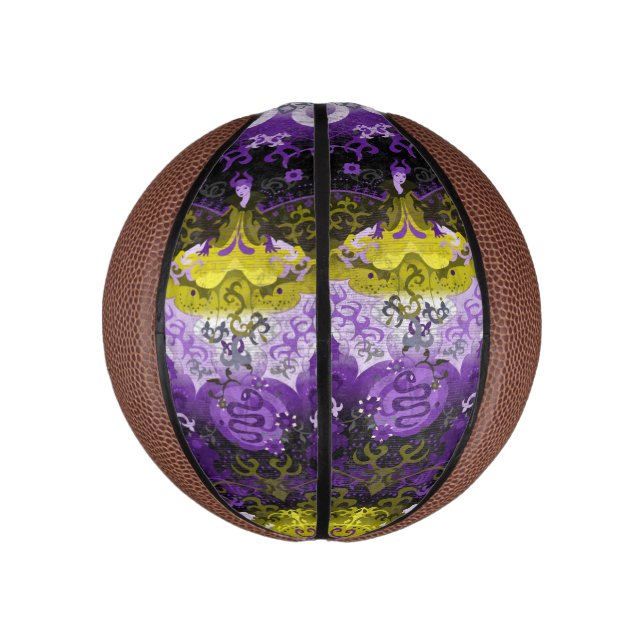 Non-Binary Dragon Damask - NonBinary Pride Flag Mini Basketball (Vertical)