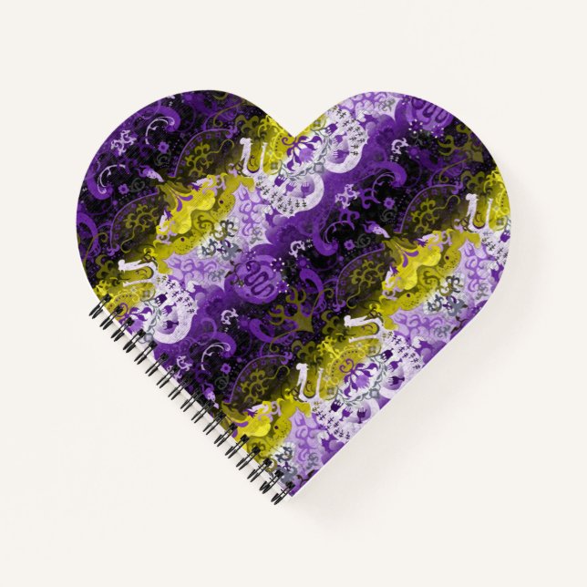 Non-Binary Dragon Damask - NonBinary Pride Flag Notebook (Front)