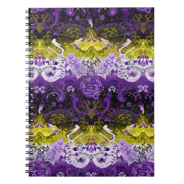 Non-Binary Dragon Damask - NonBinary Pride Flag Notebook (Front)