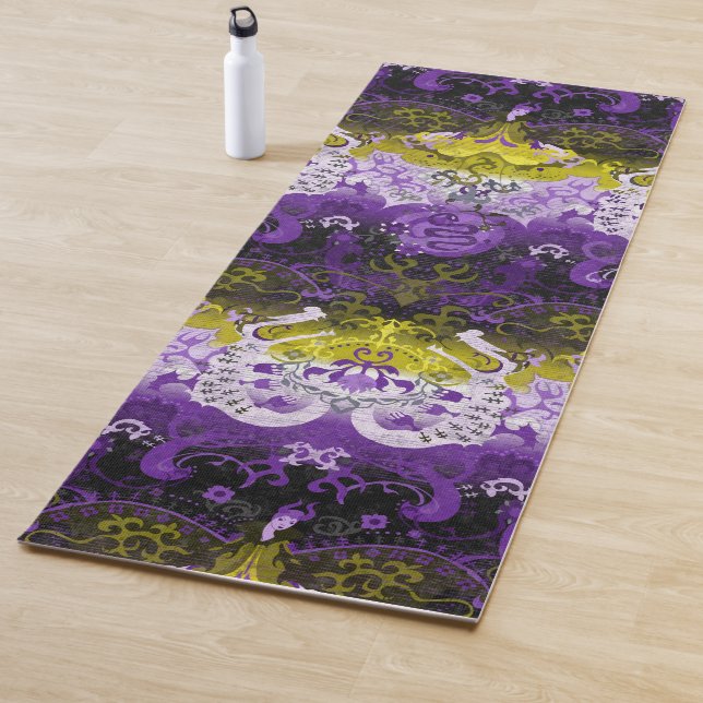 Non-Binary Dragon Damask - NonBinary Pride Flag Yoga Mat (In Situ)
