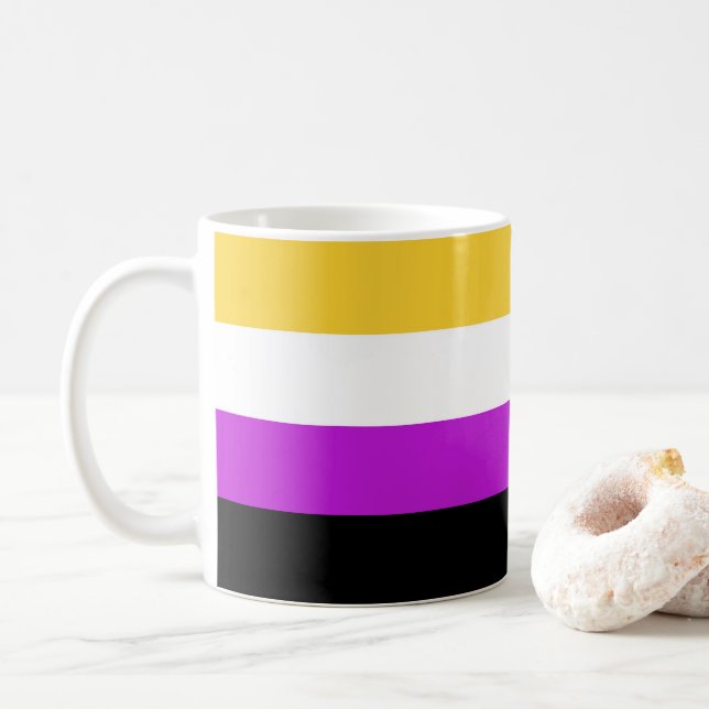 Non Binary Flag Colours Coffee Mug (With Donut)