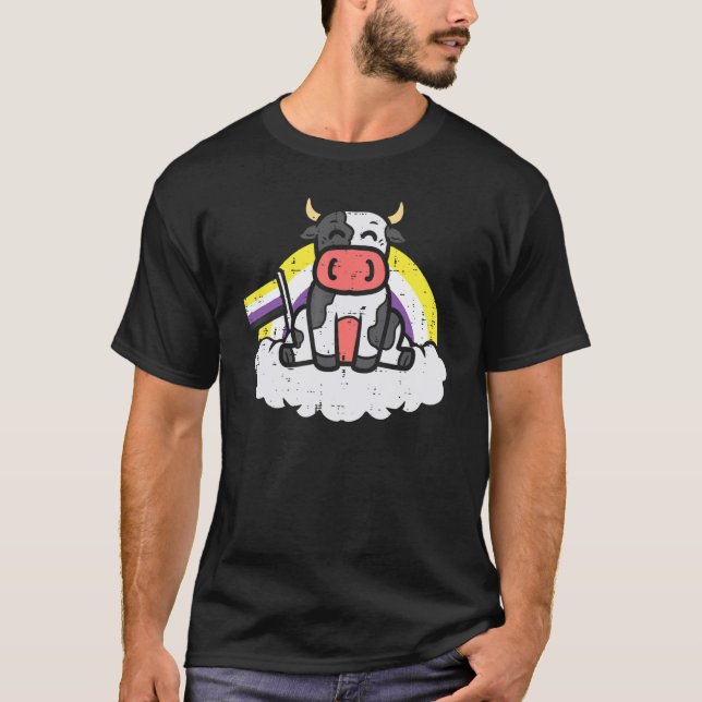 Non Binary Flag Cow Lgbt Pride Month Nb Ally Farme T-Shirt (Front)