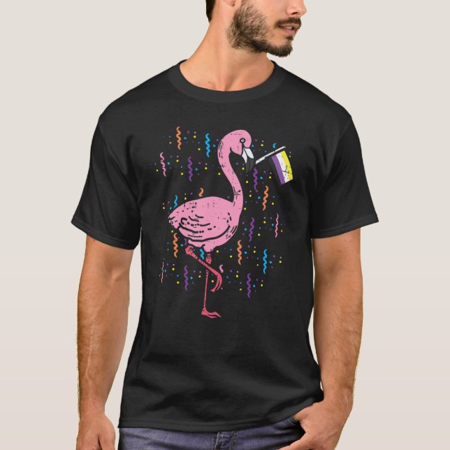 Non Binary Flag Flamingo Lgbt Pride Month Nb Ally  T-Shirt (Front)