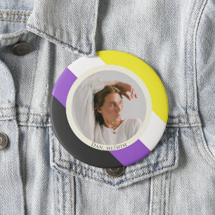 Non-binary flag gender pronouns photo  1 inch round button