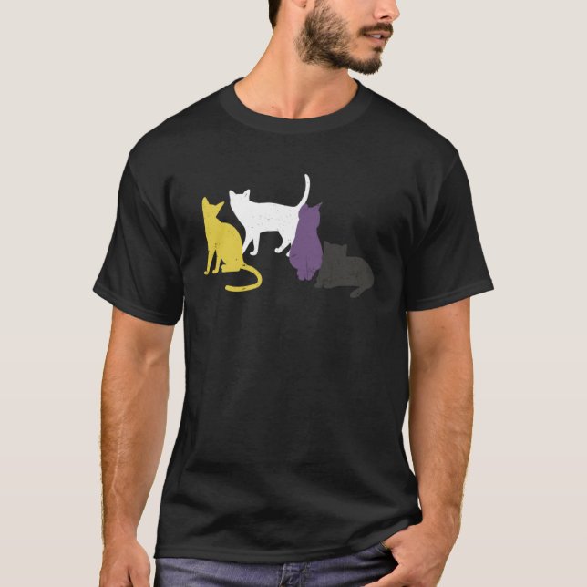 Non Binary Flag LGBTQ Cats Pride Cat  1 T-Shirt (Front)
