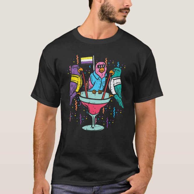 Non Binary Flag Parrots Birds Nb Pride Month Lgbtq T-Shirt (Front)
