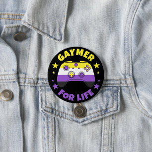 Non Binary Gaymer For Life Video Game Controller 3 Inch Round Button
