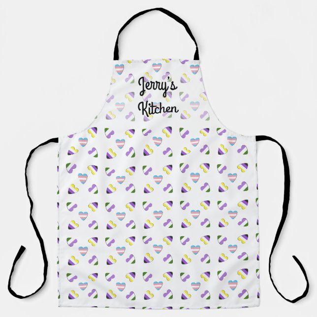 Non-binary, genderqueer and trans Pride Hearts  Apron (Front)