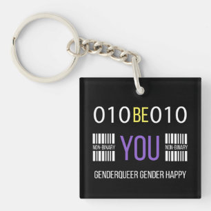 Non Binary Genderqueer Happy Keychain