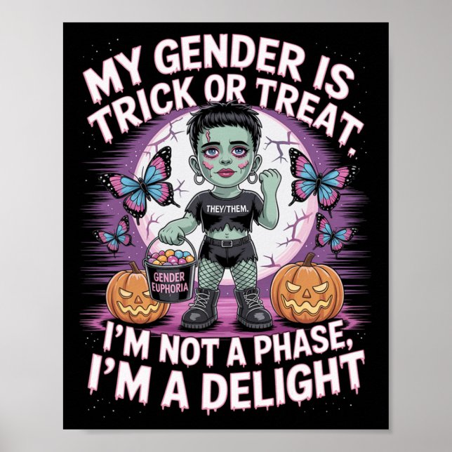 Non-binary Halloween Frankenstein Pronouns Not A P Poster (Front)