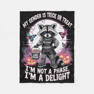 Non-binary Halloween Raccoon Pronouns Not A Phase Fleece Blanket