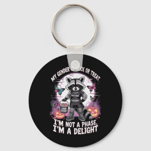 Non-binary Halloween Raccoon Pronouns Not A Phase  Keychain